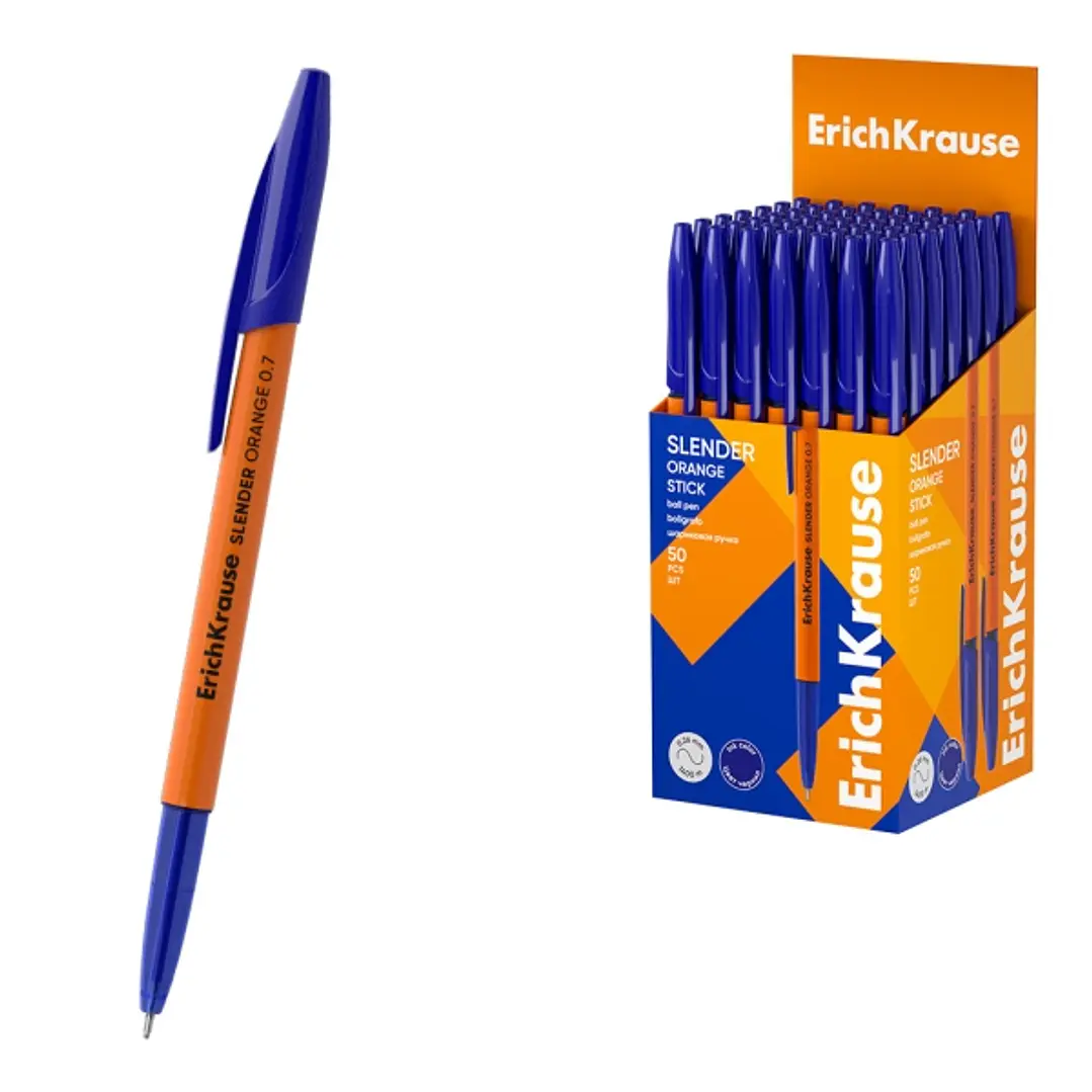 ErichKrause Slender Stick Orange Boligrafo con Capuchon - Punta de Aguja 0.7mm - Cuerpo Opaco Naranja - Trazo 0.26mm - Tinta de Baja Viscosidad - Tapa 1