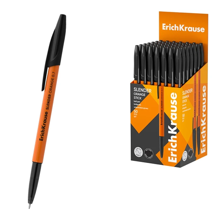 ErichKrause Slender Stick Orange Boligrafo con Capuchon - Punta de Aguja 0.7mm - Cuerpo Opaco Naranja - Trazo 0.26mm - Tinta de Baja Viscosidad - Tapa 1
