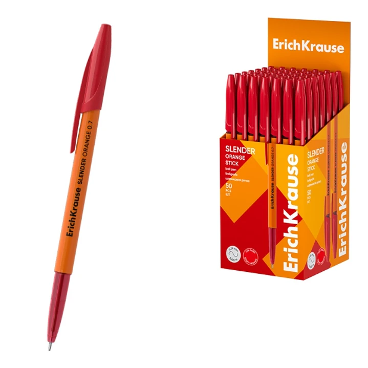 ErichKrause Slender Stick Orange Boligrafo con Capuchon - Punta de Aguja 0.7mm - Cuerpo Opaco Naranja - Trazo 0.26mm - Tinta de Baja Viscosidad - Tapa 1