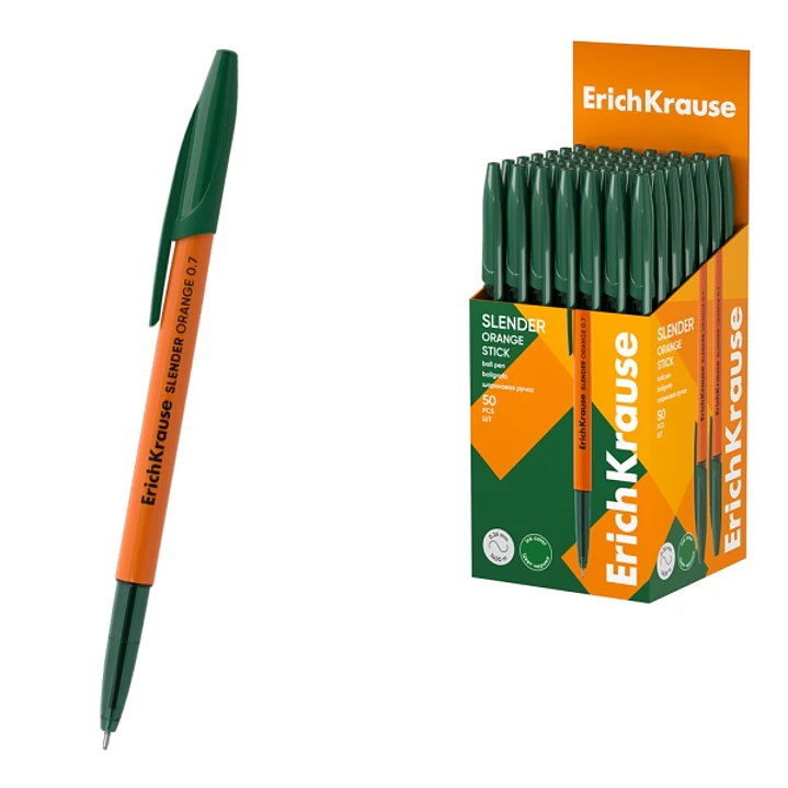 ErichKrause Slender Stick Orange Boligrafo con Capuchon - Punta de Aguja 0.7mm - Cuerpo Opaco Naranja - Trazo 0.26mm - Tinta de Baja Viscosidad - Tapa 1