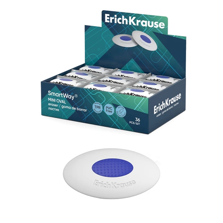 ErichKrause SmartWay Mini Oval Expositor con 36 Gomas de Borrar - Caucho Termoplastico - Hipoalergenico - Libre de PVC - Color Blanco 1