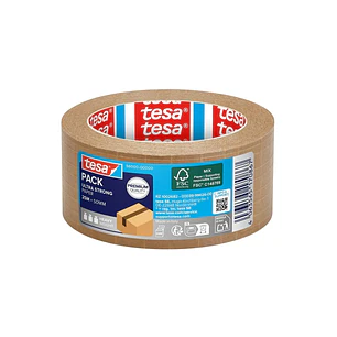 Tesa Ultra Strong Paper Precinto de Papel 50mm x 25m - Gran Adhesion, Alta Resistencia al Desgarro - Fabricado con un 52% de Materiales Renovables - P