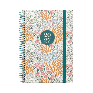 Finocam Moda Espiga Agenda Internacional - Anual 2027 - Semana Vista Vertical - 140x204mm - Goma Elastica - Tapa Dura de Carton Forrado - Esquinas Mic