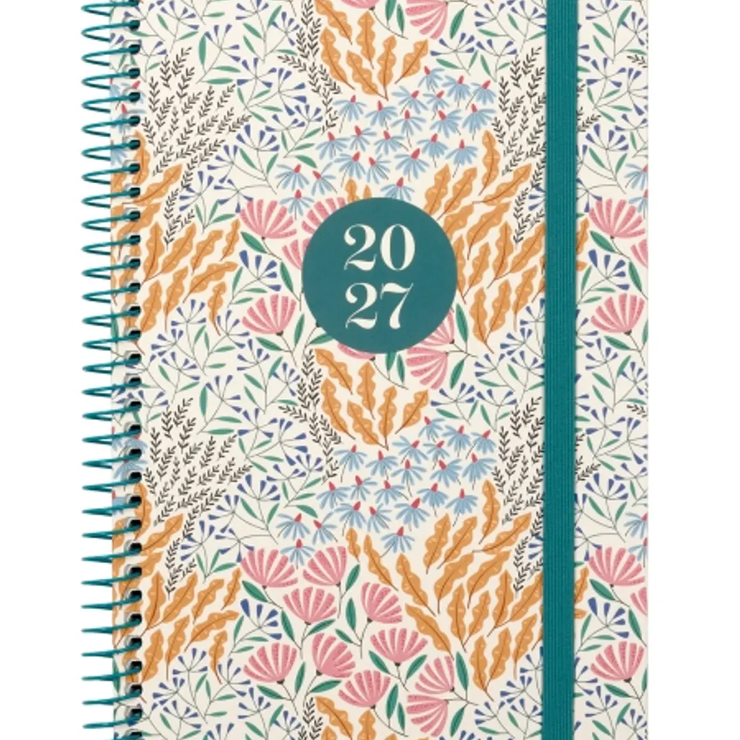 Finocam Moda Espiga Agenda Internacional - Anual 2027 - Semana Vista Vertical - 140x204mm - Goma Elastica - Tapa Dura de Carton Forrado - Esquinas Mic 1