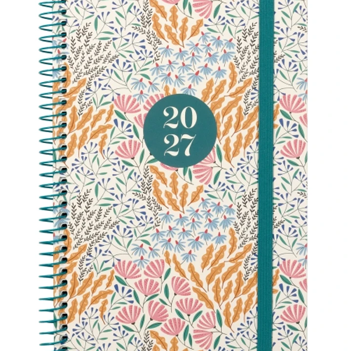 Finocam Moda Espiga Agenda Internacional - Anual 2027 - Semana Vista Vertical - 140x204mm - Goma Elastica - Tapa Dura de Carton Forrado - Esquinas Mic 1