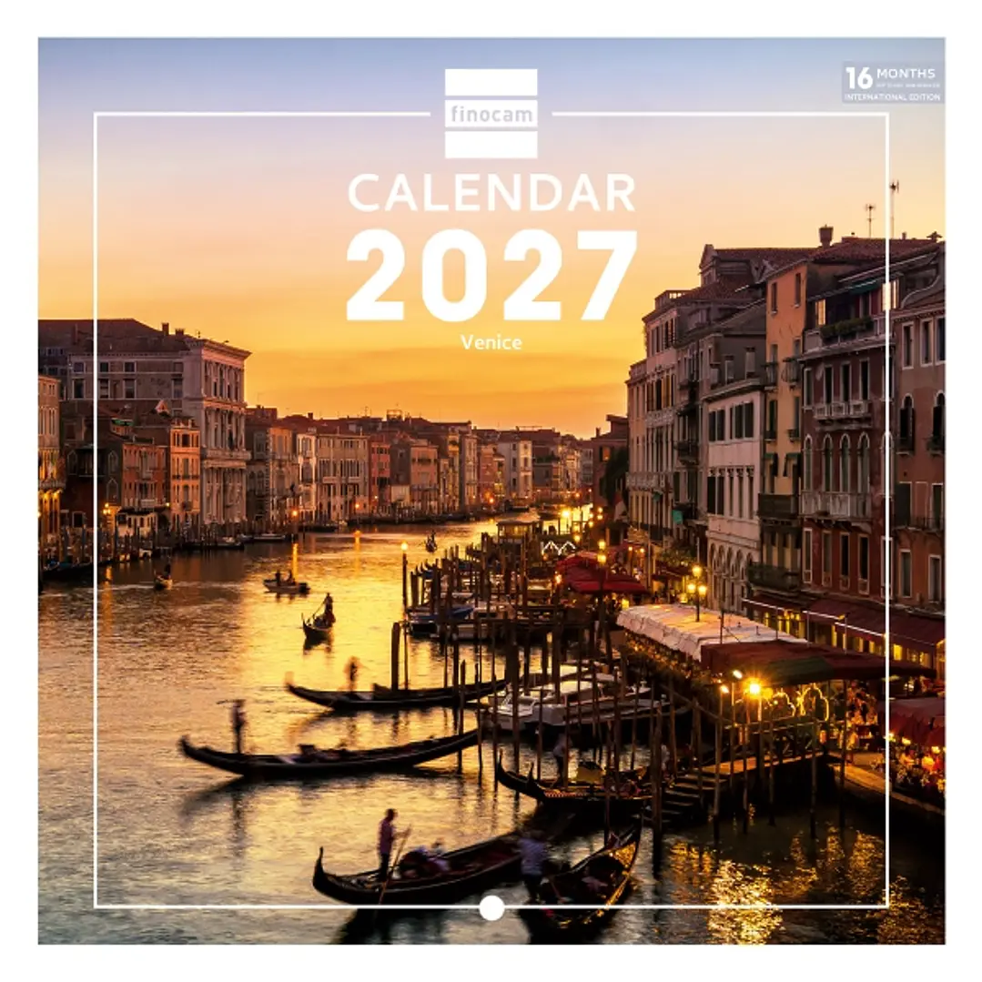 Finocam Venecia Calendario de Pared Internacional - 16 Meses 26/27 - Mes Vista - 180x180mm - Papel de 170g/m2 - Imagenes Tematicas Surtidas - Espacio  1