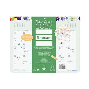 Finocam Design Calendario de Pared con Iman - Anual 2027 - Mes Vista - 250x200mm - Encolado - Papel de 120g/m2 - Espacio para Anotaciones - Multicolor