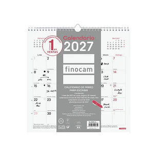 Finocam Chic Calendario de Pared - Anual 2027 - Mes Vista - 300x300mm - Espiral Doble - Papel de 120g/m2 - Espacio para Escribir - Color Blanco