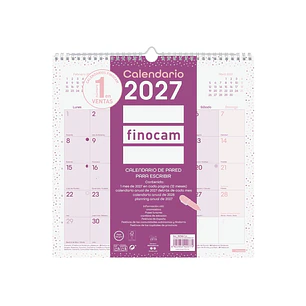 Finocam Chic Calendario de Pared - Anual 2027 - Mes Vista - 300x300mm - Espiral Doble - Papel de 120g/m2 - Espacio para Escribir - Color Morado