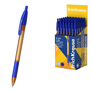 ErichKrause R-301 Matic and Grip Amber Boligrafo Retractil - Punta de 0.7mm - Trazo 0.35mm - Zona de Agarre de Goma - Color Azul