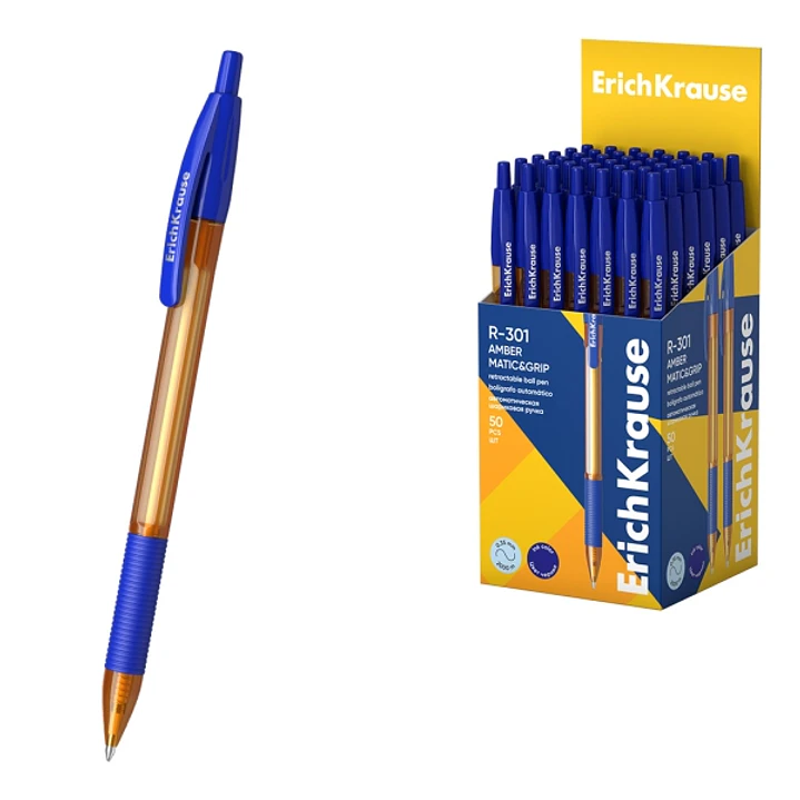 ErichKrause R-301 Matic and Grip Amber Boligrafo Retractil - Punta de 0.7mm - Trazo 0.35mm - Zona de Agarre de Goma - Color Azul 1