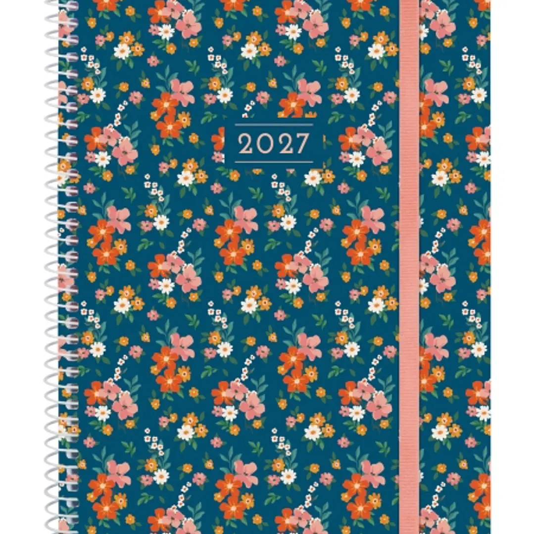 Finocam Trendy Design Collection Flora Agenda - Anual 2027 - Semana Vista Horizontal - Formato E10 - 155x212mm - Espiral - Tapa de Polipropileno - Esq 1