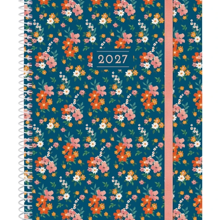Finocam Trendy Design Collection Flora Agenda - Anual 2027 - Semana Vista Horizontal - Formato E10 - 155x212mm - Espiral - Tapa de Polipropileno - Esq 1