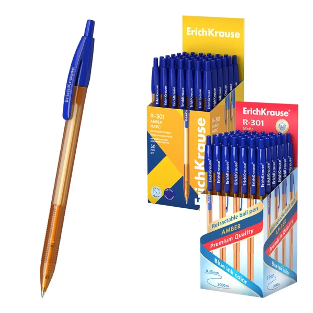 ErichKrause R-301 Matic Amber Boligrafo Retractil - Punta de 0.7mm - Trazo 0.35mm - Color Azul 1