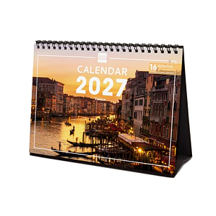 Finocam Venecia Calendario de Sobremesa Internacional - 16 Meses 26/27 - Mes Vista - Formato S - 210x150mm - Espiral Doble - Papel de 170g/m2 - Imagen