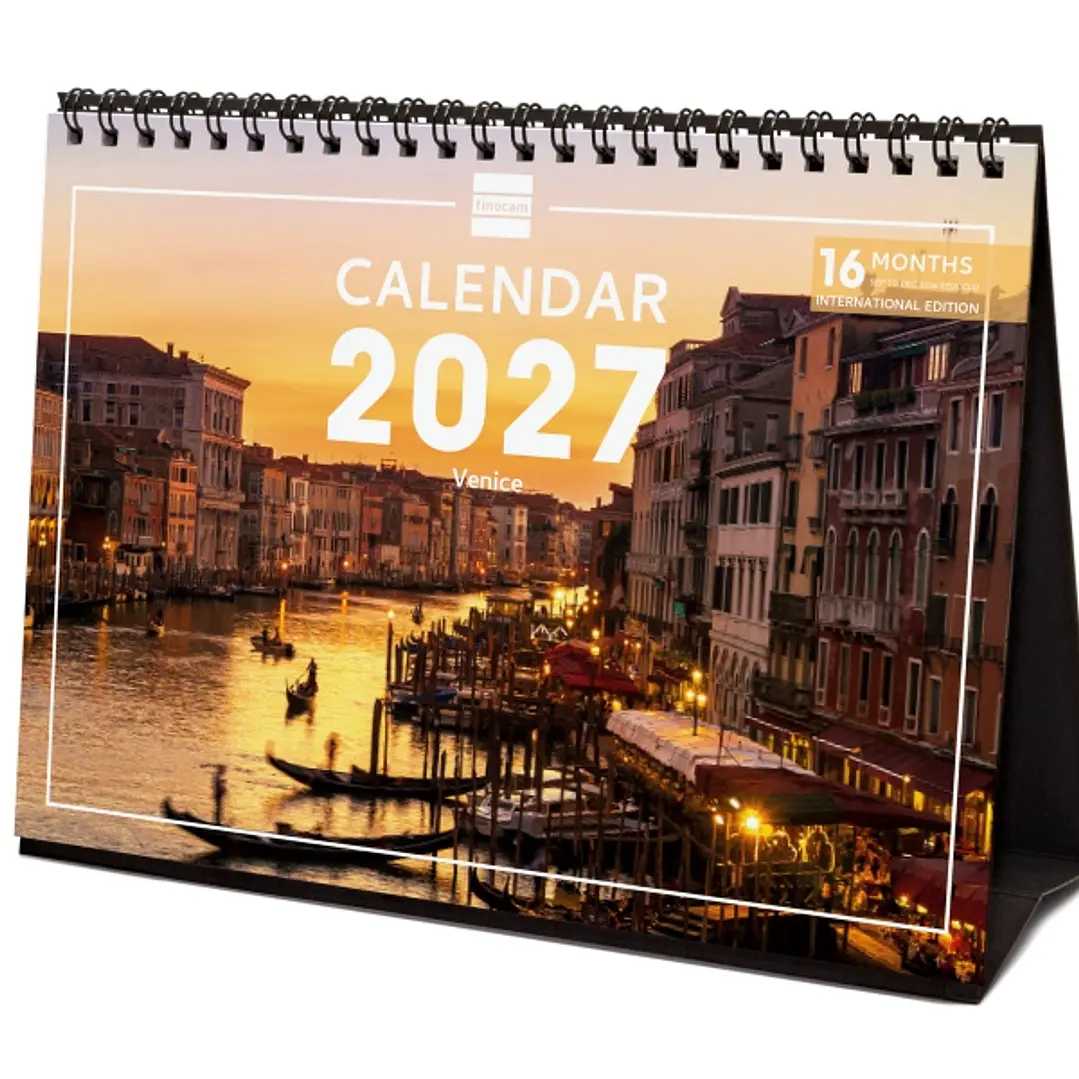 Finocam Venecia Calendario de Sobremesa Internacional - 16 Meses 26/27 - Mes Vista - Formato S - 210x150mm - Espiral Doble - Papel de 170g/m2 - Imagen 1