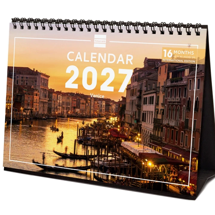 Finocam Venecia Calendario de Sobremesa Internacional - 16 Meses 26/27 - Mes Vista - Formato S - 210x150mm - Espiral Doble - Papel de 170g/m2 - Imagen 1