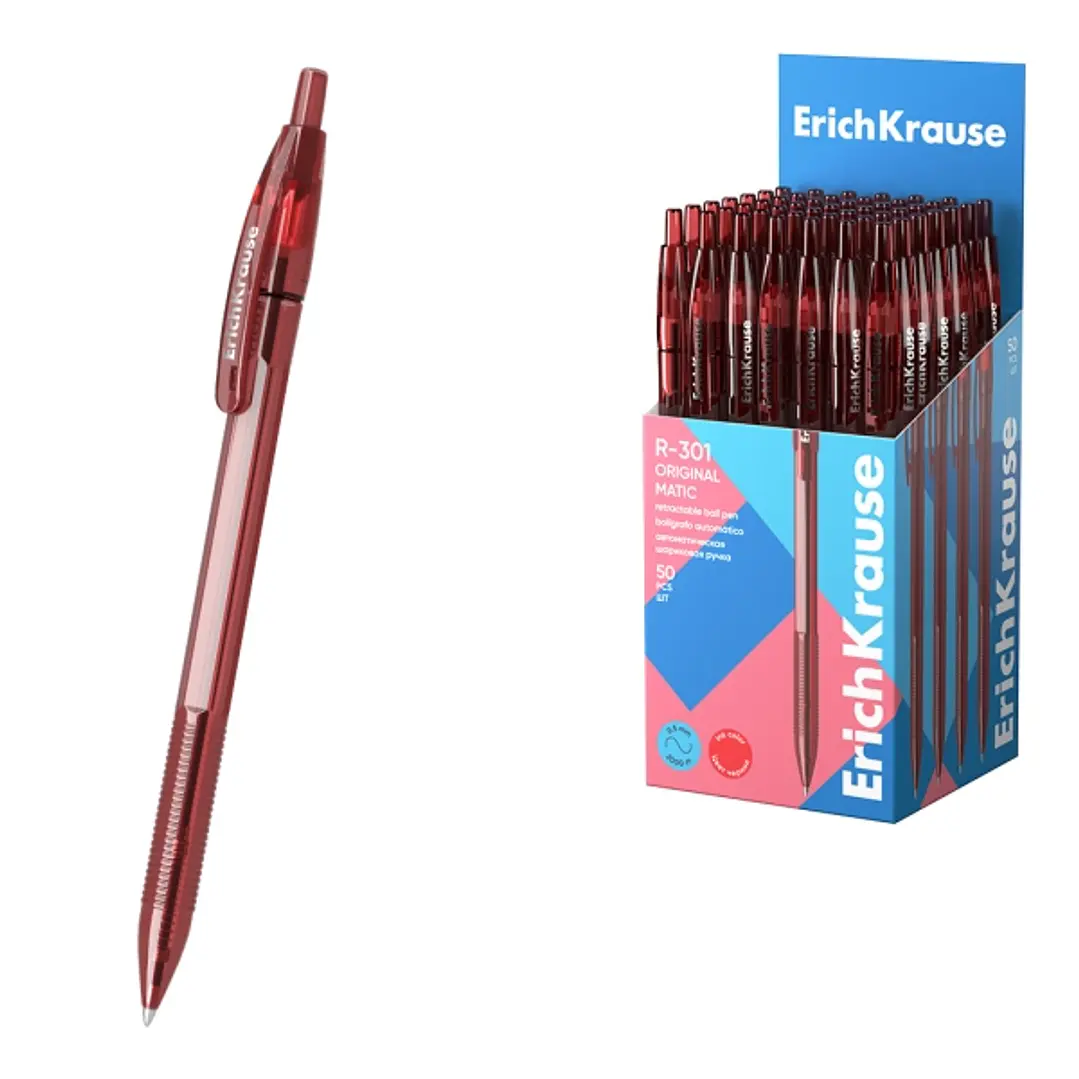 ErichKrause R-301 Matic Original Boligrafo Retractil - Punta de 1.0mm - Trazo 0.5mm - Color Rojo 1