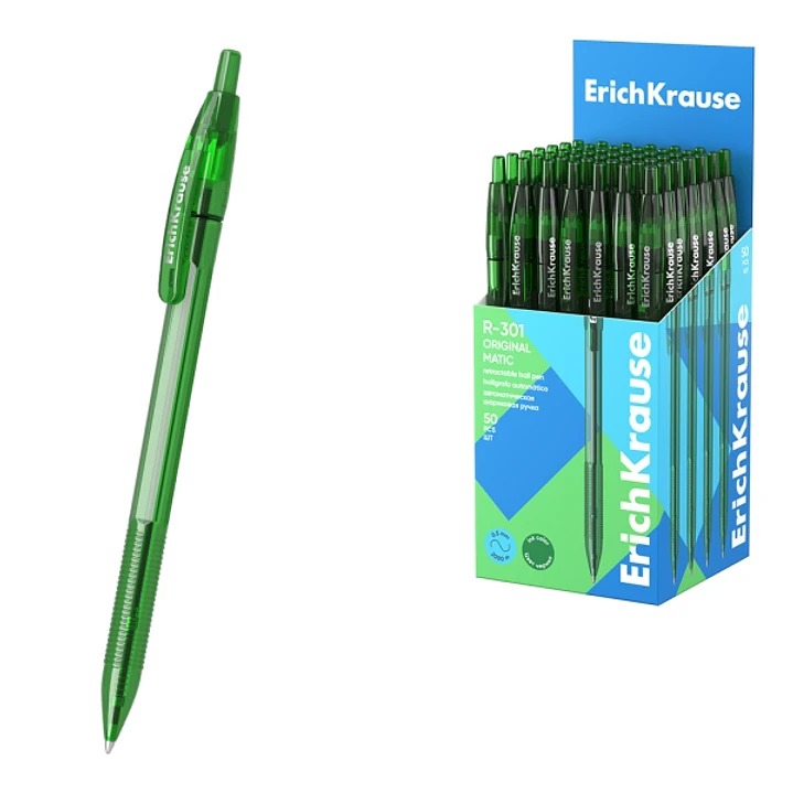 ErichKrause R-301 Matic Original Boligrafo Retractil - Punta de 1.0mm - Trazo 0.5mm - Color Verde 1