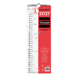 Finocam Neutro Calendario de Pared - Anual 2027 - Mes Vista - Formato L - 155x430mm - Espiral Doble - Papel de 120g/m2 - Espacio para Escribir - Color