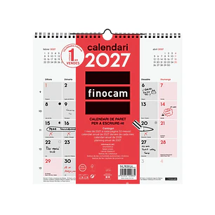 Finocam Neutro Calendario de Pared en Catalan - Anual 2027 - Mes Vista - 300x300mm - Espiral Doble - Papel de 120g/m2 - Espacio para Escribir - Color 