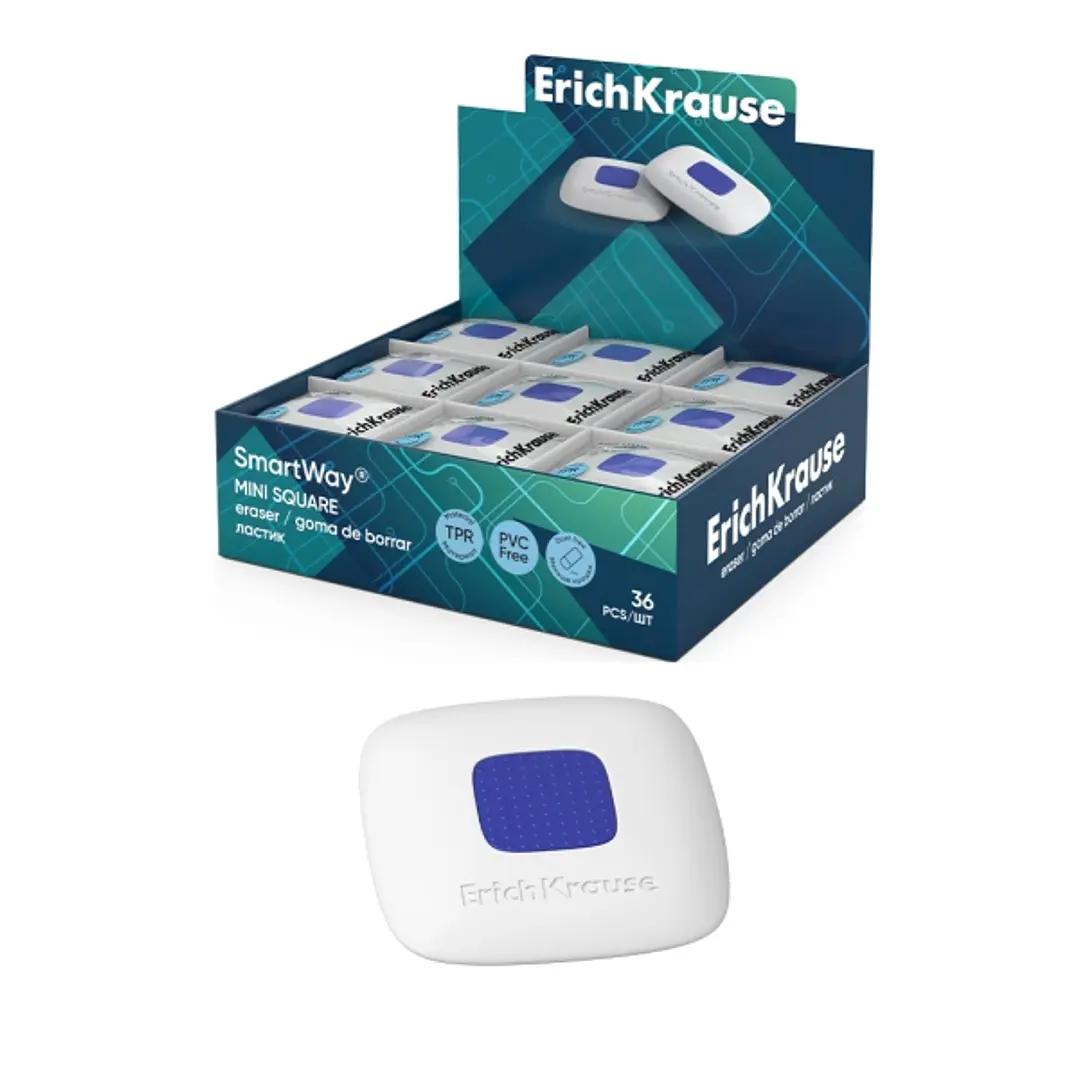 ErichKrause SmartWay Mini Square Expositor con 36 Gomas de Borrar - Caucho Termoplastico - Hipoalergenico - Libre de PVC - Color Blanco 1