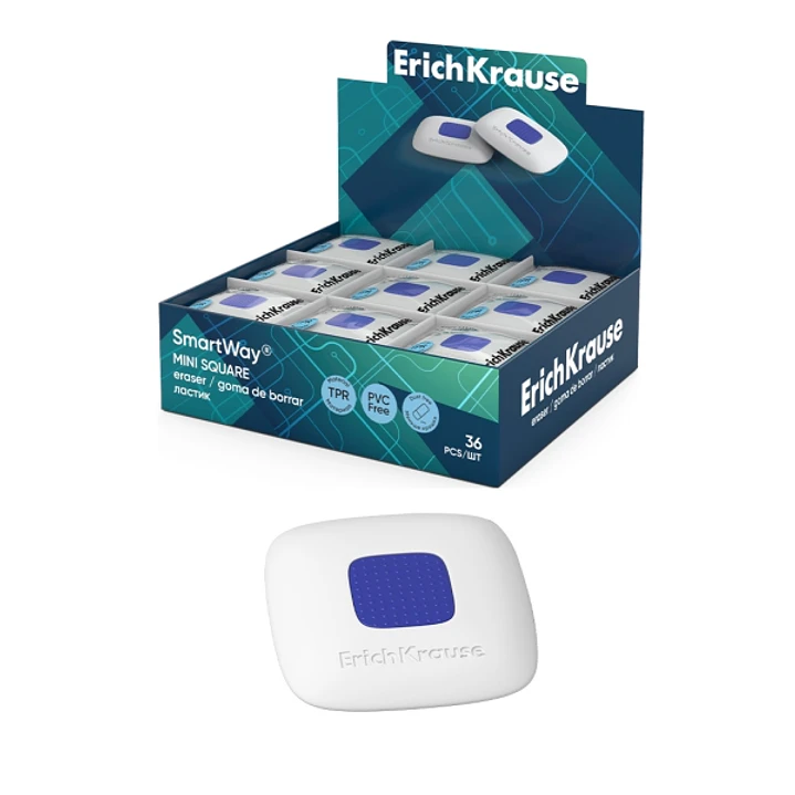 ErichKrause SmartWay Mini Square Expositor con 36 Gomas de Borrar - Caucho Termoplastico - Hipoalergenico - Libre de PVC - Color Blanco 1