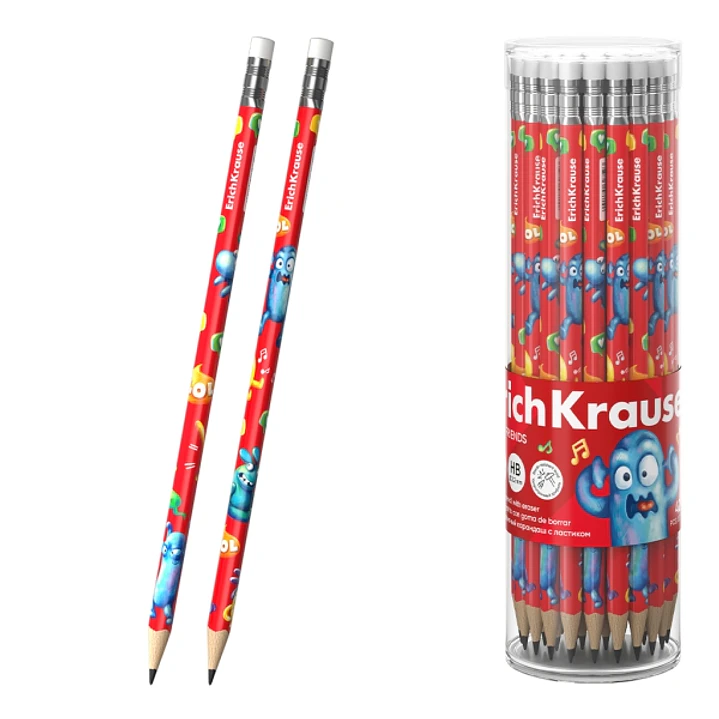 ErichKrause Jolly Friends Lapiz de Grafito con Goma de Borrar - Mina HB - Cuerpo Triangular - Colores Surtidos 1