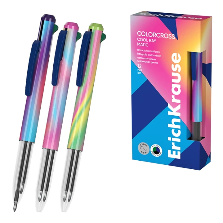 ErichKrause Colorcross Matic Cool Ray Boligrafo 3 en 1 - Punta de 0.7mm - Tinta Azul - Tinta Negra - Tinta Verde - Trazo 0.28mm - Colores Surtidos 1