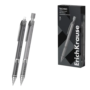 ErichKrause Techno Portaminas - Mina HB de 0.9mm - Goma de Borrar Integrada - Pinza - Cuerpo Redondo - Colores Surtidos