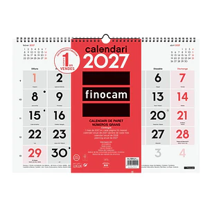 Finocam Neutro Calendario de Pared en Catalan - Anual 2027 - Mes Vista - Formato L - 430x310mm - Espiral Doble - Papel de 120g/m2 - Numeros Grandes - 