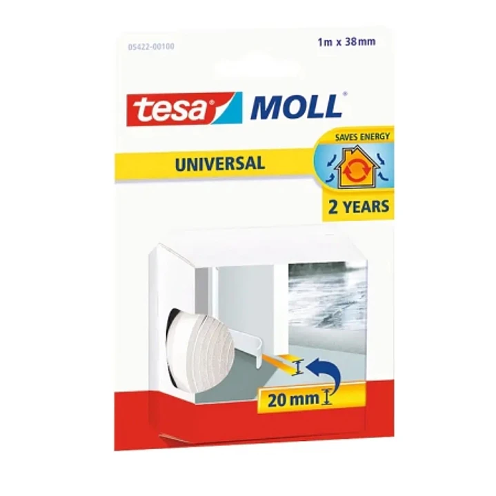Tesa Moll Umbral Universal Aislante Multiusos 1m x 38mm - Fabricado en Espuma de PVC - Color Blanco 1