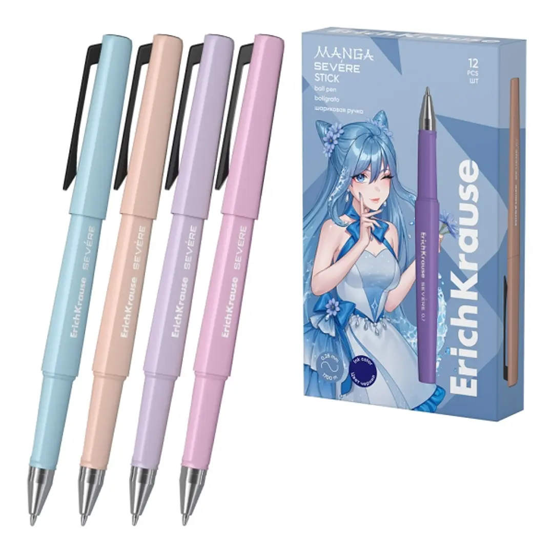 ErichKrause Severe Stick Manga Boligrafo con Capuchon - Modelos Surtidos - Trazo 0.28mm - Tinta de Secado Rapido - Color Azul 1