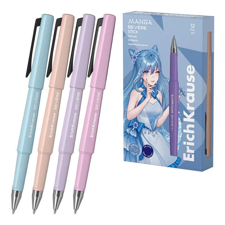 ErichKrause Severe Stick Manga Boligrafo con Capuchon - Modelos Surtidos - Trazo 0.28mm - Tinta de Secado Rapido - Color Azul 1