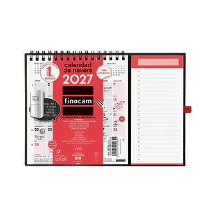 Finocam Neutro Calendario con Iman en Catalan - Anual 2027 - Mes Vista - Formato XS - 140x150mm - Base 220x160mm - Espiral Doble - Papel de 120g/m2 - 