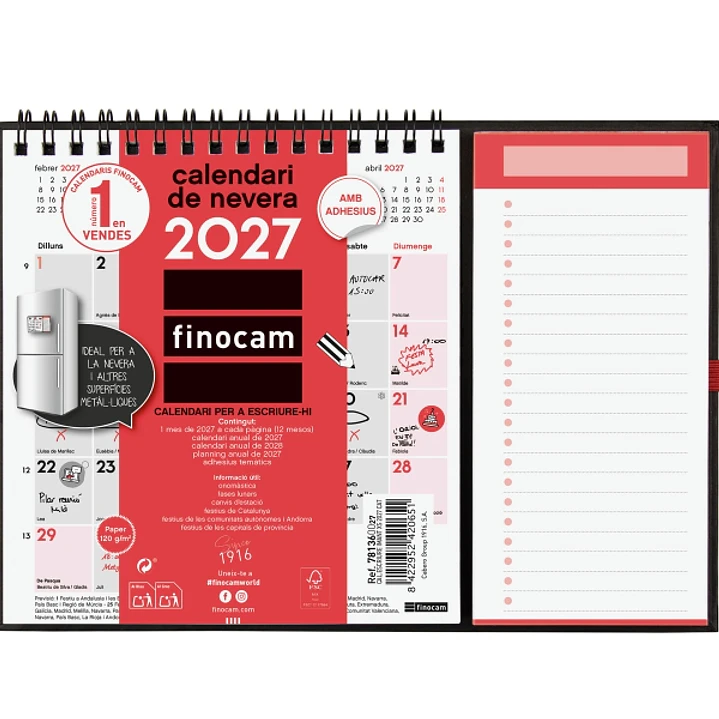 Finocam Neutro Calendario con Iman en Catalan - Anual 2027 - Mes Vista - Formato XS - 140x150mm - Base 220x160mm - Espiral Doble - Papel de 120g/m2 -  1
