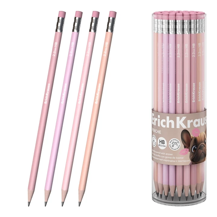 ErichKrause Frenchie Lapiz de Grafito con Goma de Borrar - Mina HB - Cuerpo Triangular - Agarre Ergonomico - Colores Surtidos 1