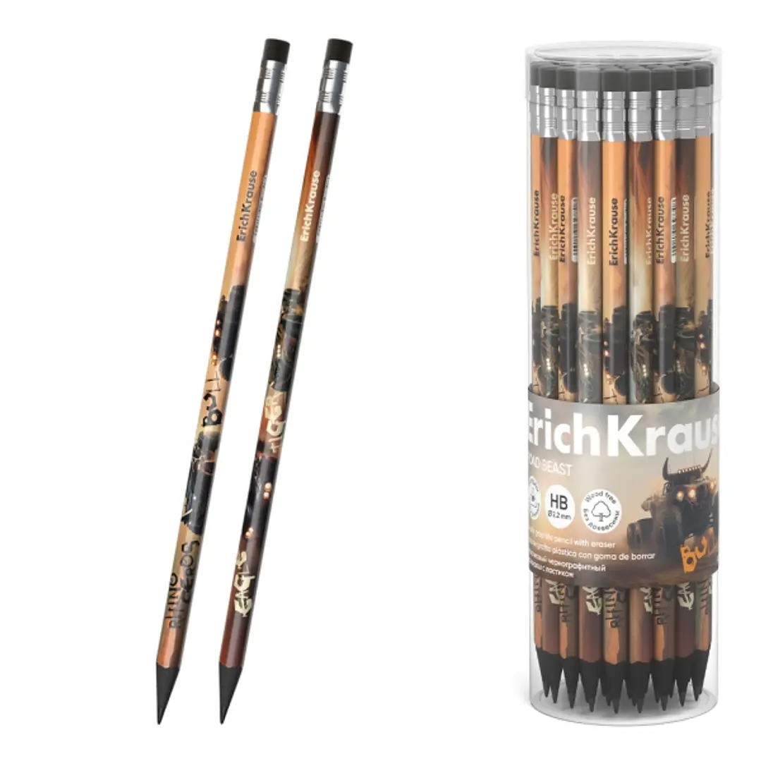 ErichKrause Road Beast Lapiz de Grafito con Goma de Borrar - Mina HB - Cuerpo Triangular - Plastico - Colores Surtidos 1