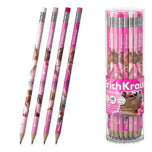 ErichKrause CapyBarbara Lapiz de Grafito con Goma de Borrar - Mina HB - Cuerpo Redondo - Plastico - Agarre Ergonomico - Colores Surtidos