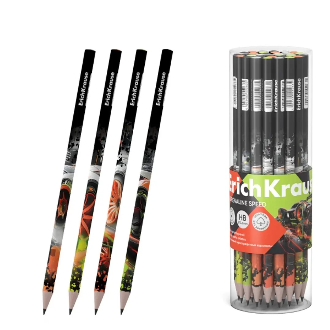 ErichKrause Adrenaline Speed Lapiz de Grafito - Mina HB de 2.2mm - Cuerpo Redondo - Plastico - Colores Surtidos 1