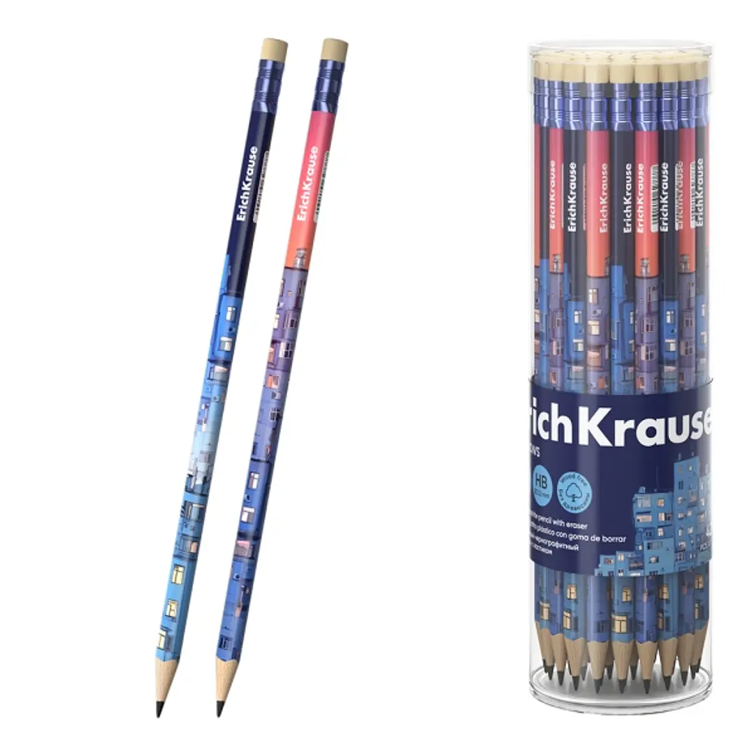 ErichKrause Windows Lapiz de Grafito con Goma de Borrar - Mina HB - Cuerpo Triangular - Plastico - Colores Surtidos 1