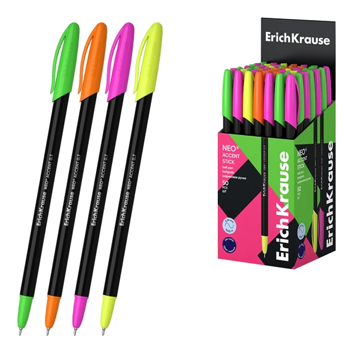 ErichKrause Neo Stick Accent Boligrafo con Capuchon - Modelos Surtidos - Trazo 0.26mm - Tinta de Baja Viscosidad - Color Azul 1