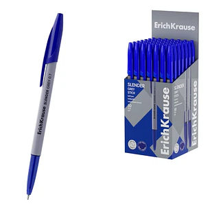 ErichKrause Slender Stick Grey Boligrafo con Capuchon - Punta de Aguja 0.7mm - Cuerpo Opaco Gris - Trazo 0.26mm - Tinta de Baja Viscosidad - Tapa Vent