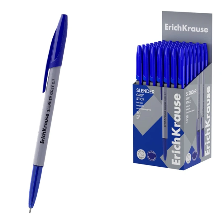 ErichKrause Slender Stick Grey Boligrafo con Capuchon - Punta de Aguja 0.7mm - Cuerpo Opaco Gris - Trazo 0.26mm - Tinta de Baja Viscosidad - Tapa Vent 1