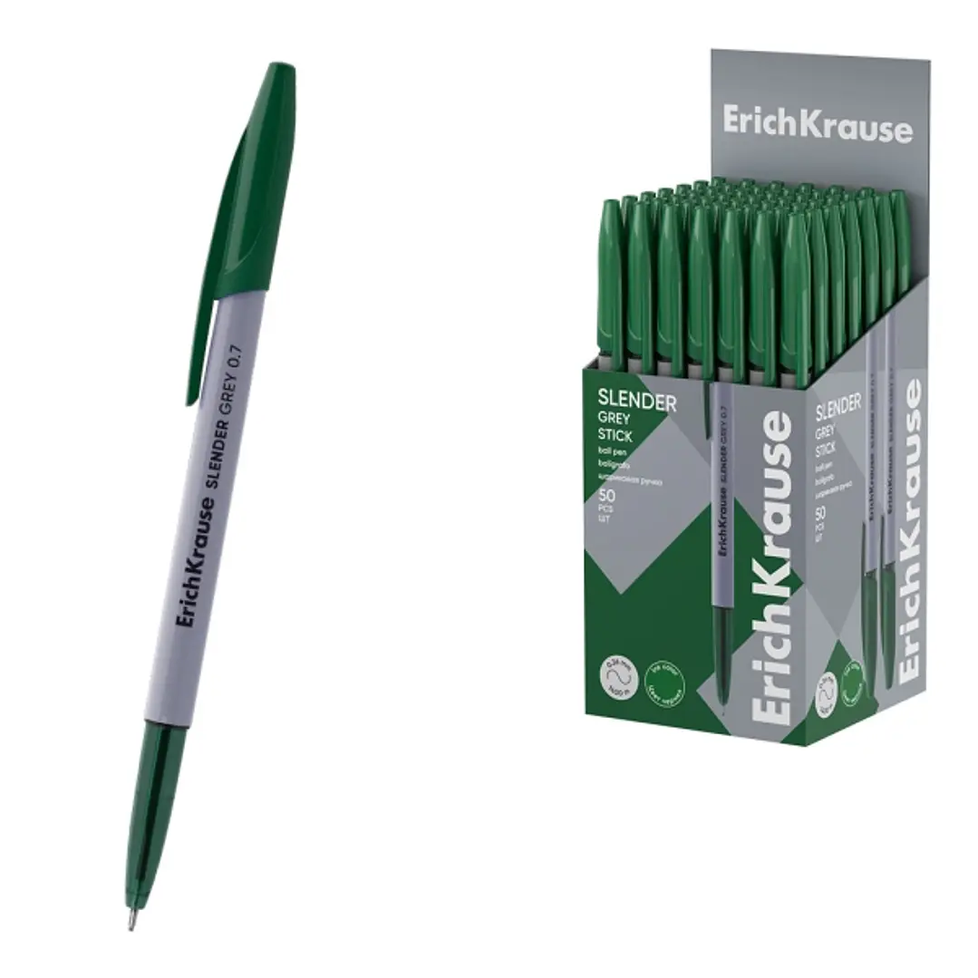 ErichKrause Slender Stick Grey Boligrafo con Capuchon - Punta de Aguja 0.7mm - Cuerpo Opaco Gris - Trazo 0.26mm - Tinta de Baja Viscosidad - Tapa Vent 1
