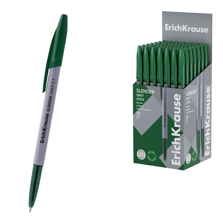 ErichKrause Slender Stick Grey Boligrafo con Capuchon - Punta de Aguja 0.7mm - Cuerpo Opaco Gris - Trazo 0.26mm - Tinta de Baja Viscosidad - Tapa Vent 1