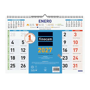 Finocam Color Calendario de Pared - Anual 2027 - Mes Vista - Formato L - 430x310mm - Espiral Doble - Papel de 120g/m2 - Color Azul y Blanco
