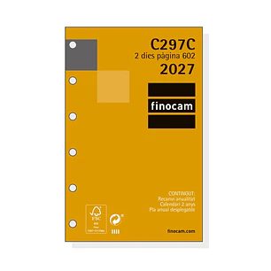 Finocam C297C Recambio para Agenda Classic en Catalan - Anual 2027 - 2 Dias por Pagina - Formato 602 - 73x114mm - 6 Taladros - Papel de 70g/m2 - Esqui