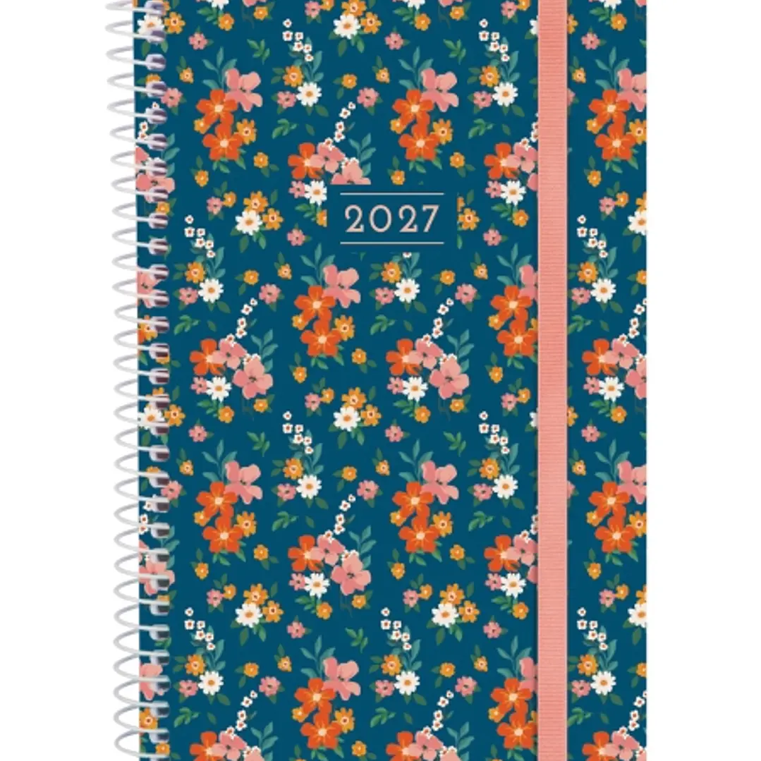 Finocam Trendy Design Collection Flora Agenda - Anual 2027 - Semana Vista Horizontal - Formato E5 - 117x181mm - Espiral - Tapa de Polipropileno - Esqu 1
