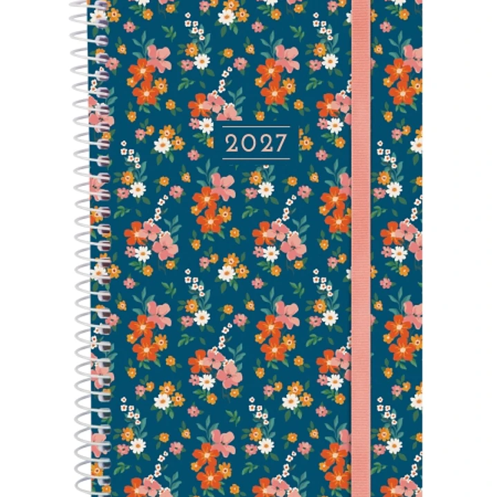 Finocam Trendy Design Collection Flora Agenda - Anual 2027 - Semana Vista Horizontal - Formato E5 - 117x181mm - Espiral - Tapa de Polipropileno - Esqu 1